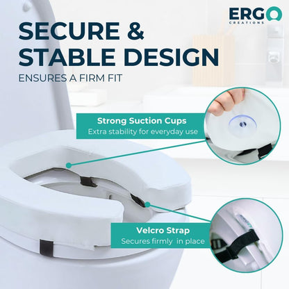 Ergo Creations padded toilet seat cushion with strong suction cups and velcro straps 