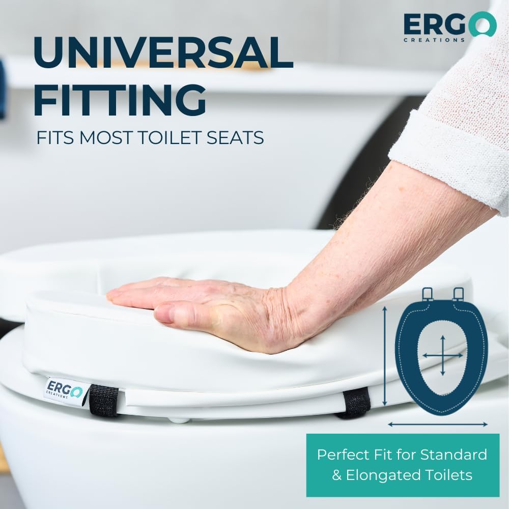 Highlighting universal fit design compatible with standard and elongated toilet seats.